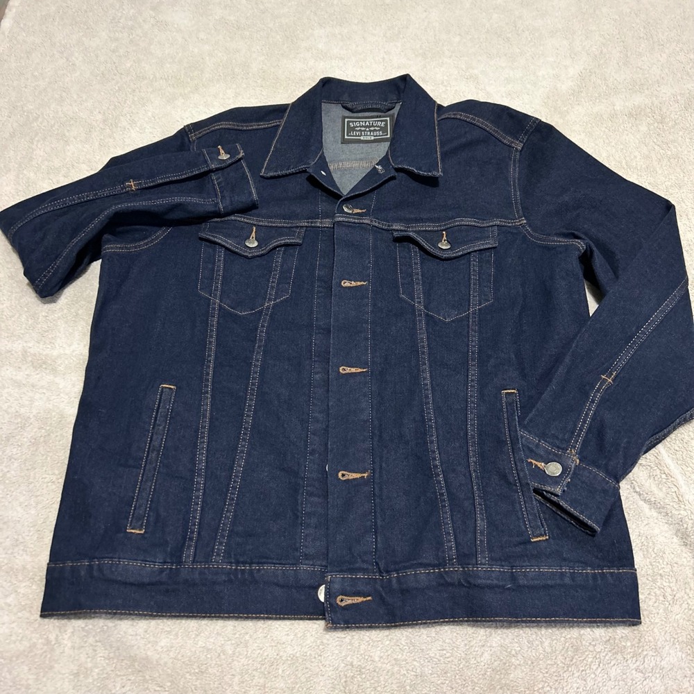 Signature Levi Strauss Denim Jacket Mens XL Blue WaterLess Trucker Stretch new